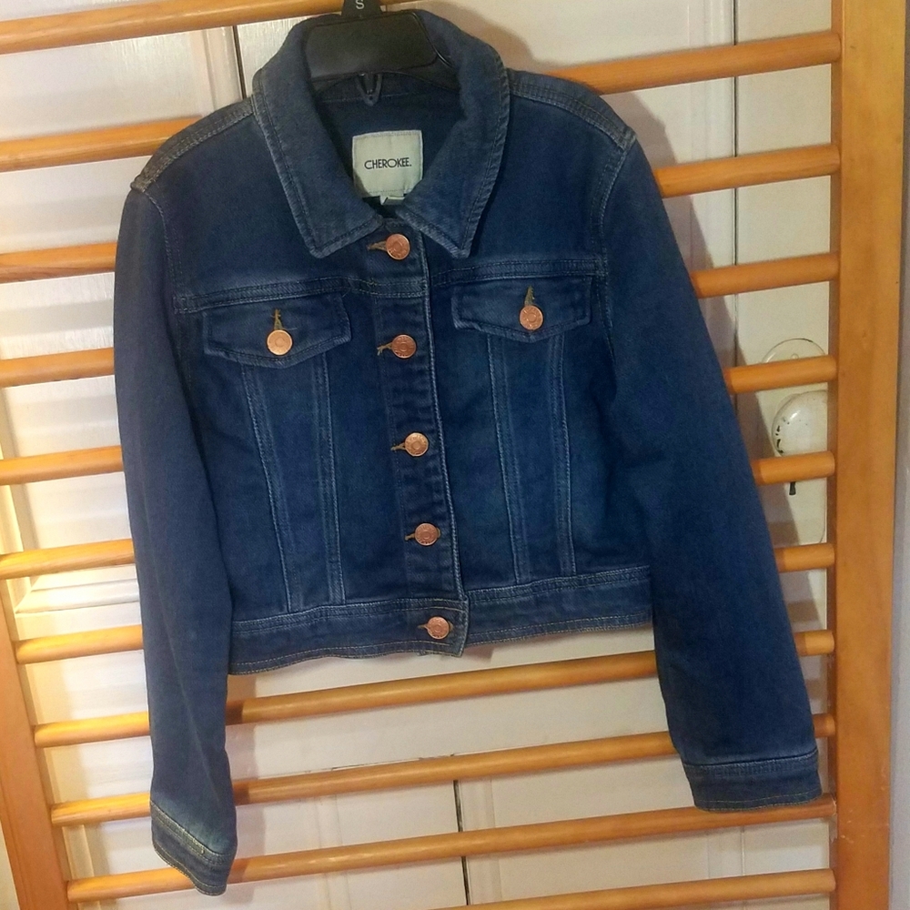 Cherokee Denim Jean Jacket 7/8 M Dark Blue Copper